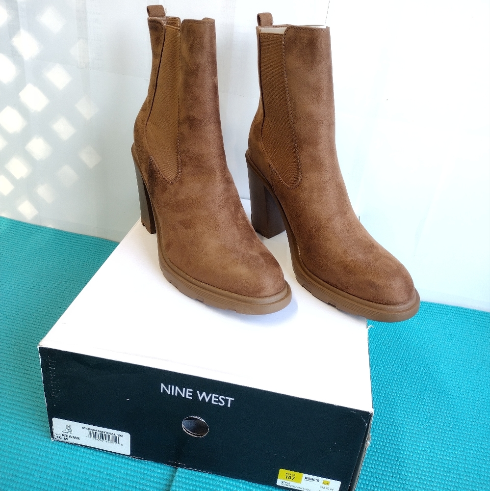 New NINE WEST REAM2 CHELSEA NATURAL ANKLE SUEDE MID CALF BOOTS 10M